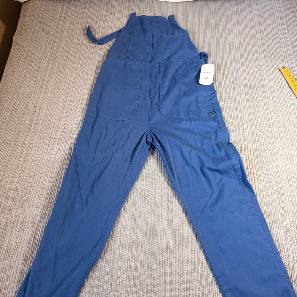 RVCA Kane Overalls Mens Small Blue Cotton Twill Bib Jumpsuit WN051RKA NEW